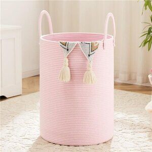Woven Cotton Rope Laundry Basket Decorative Storage Hamper 60L for Clothes